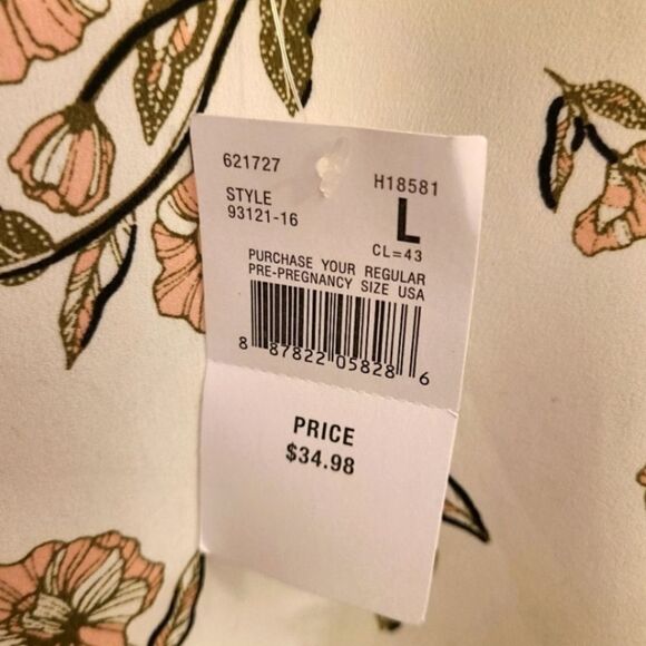 Motherhood Maternity Top Floral Zipper Piping Summer Sz L - Picture 9 of 12